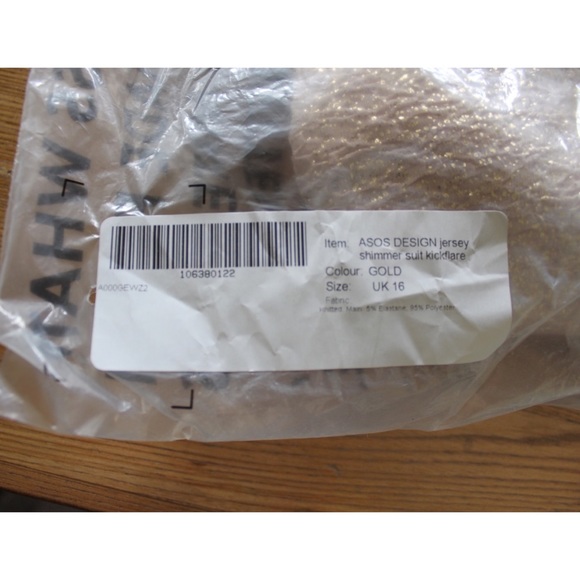 ASOS DESIGN NWT jersey shimmer suit kickflare pant in gold 12 US - Picture 5 of 7